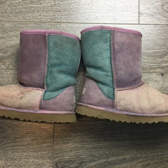 UGG Patchwork Classic Short Boots Purple/Pink/Teal - Picture 9 of 11